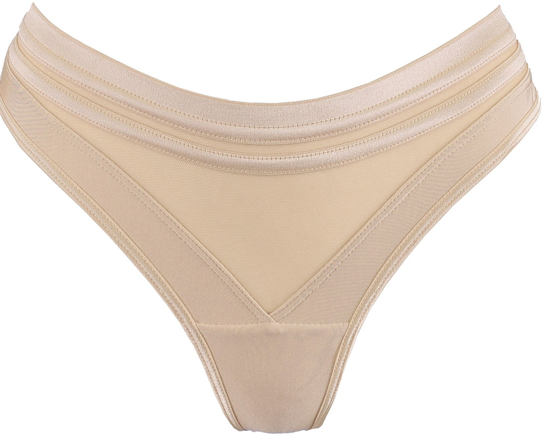 Axami 11085 Sheer Stripe Brazilian Thong Beige