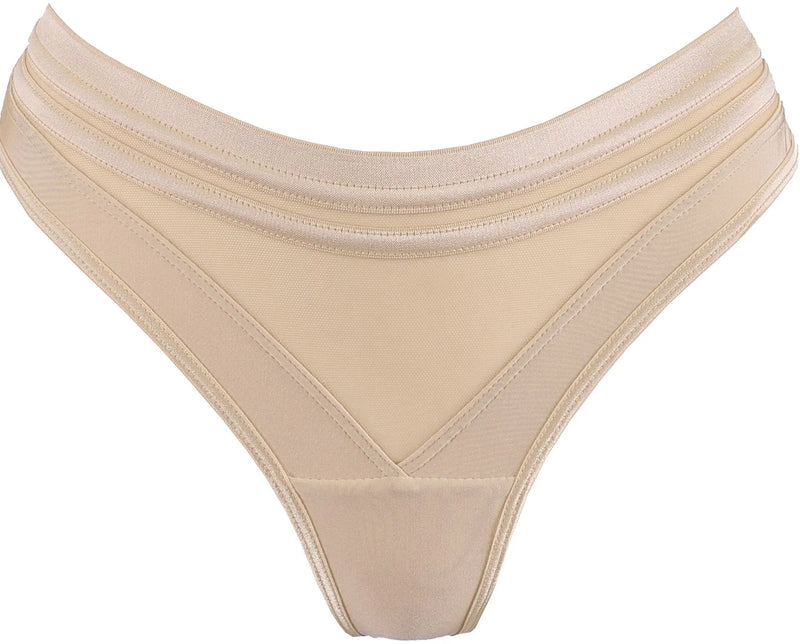 Axami Sheer Stripe Brazilian Thong Beige