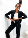 Axami Apparel 11710 Unique Women's Tracksuit Set Soft Velour Black