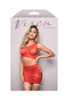 Fantasy Lingerie Sheer Set The Tone Rhinestone Top & Skirt Red