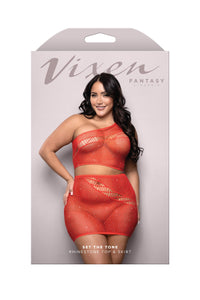 Fantasy Lingerie Sheer Set The Tone Rhinestone Top & Skirt Red Queen