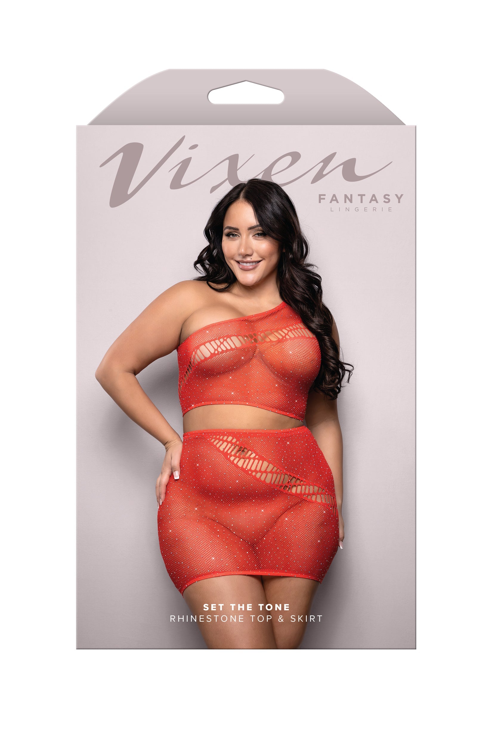 Fantasy Lingerie Sheer Set The Tone Rhinestone Top & Skirt Red Queen