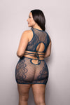 Fantasy Lingerie Vixen At Last Tie-back Top & Skirt Set Navy Queen