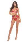 Rene Rofe Twist Every Way Chain Bra, Garter and Crotchless G-String Set Red
