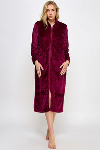 BeWicked Sabrina Robe Zipper Front Closure Long Sleeve Burgundy