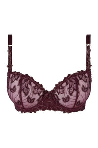 Stunning Axami Acai Berry deep purple sheer mesh balconette bra with delicate embroidery.