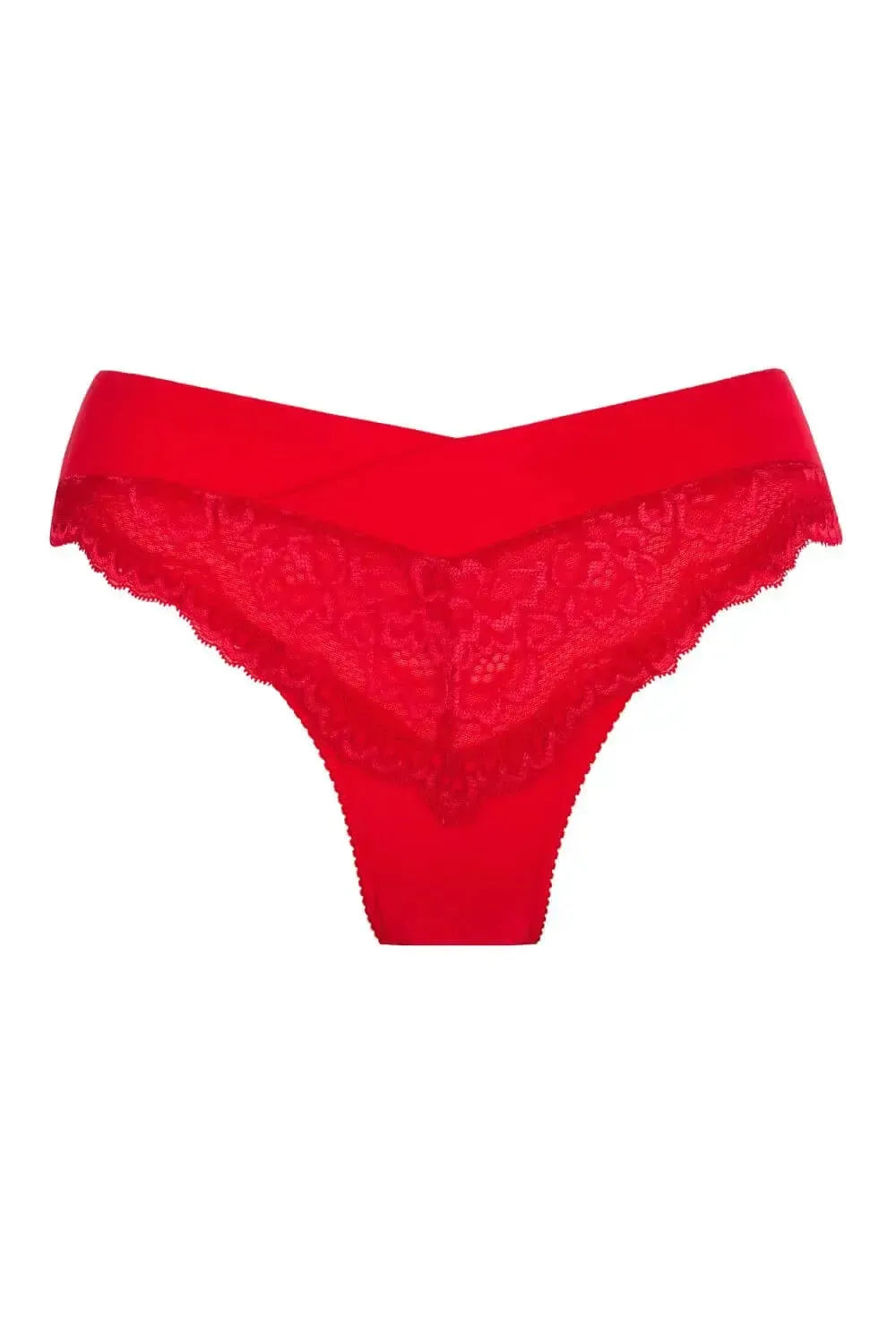 Red Axami Aida bikini briefs with delicate lace trim, highlighting your figure with classic style and comfort.