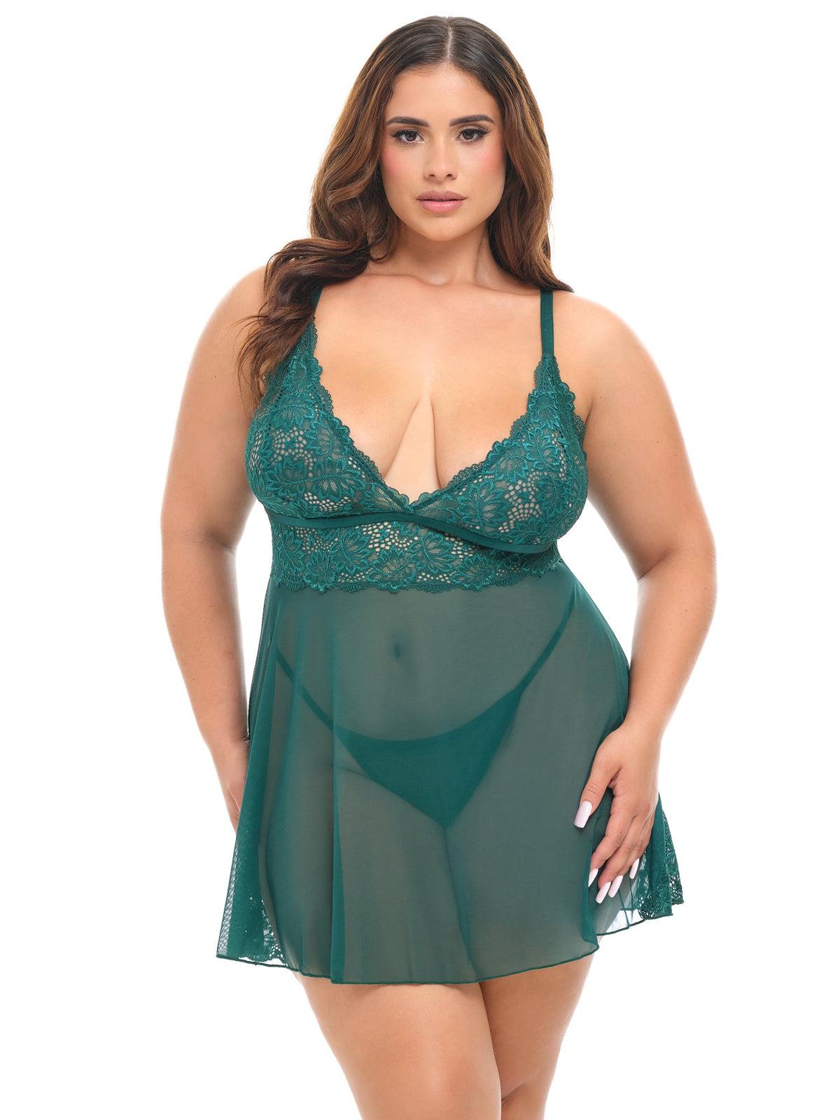 Alessia Sheer Babydoll Set Rain Forest Green