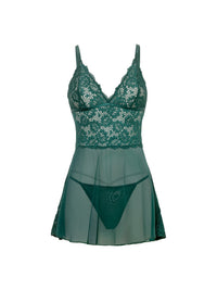 Oh la la Cheri Alessia Sheer Babydoll Set Rain Forest Green