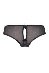 Tempting Axami Almond Jelly Peek-a-boo Bikini with sensual black lace and bows.