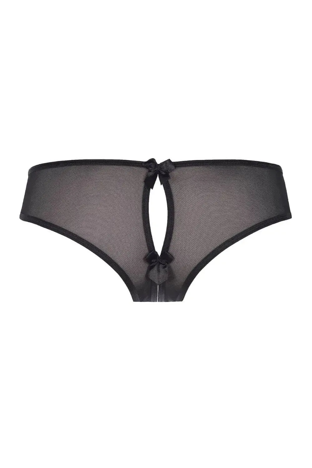 Tempting Axami Almond Jelly Peek-a-boo Bikini with sensual black lace and bows.