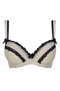 Captivating Axami Alstroemeria push-up bra with delicate ivory lace and black lace stripes.