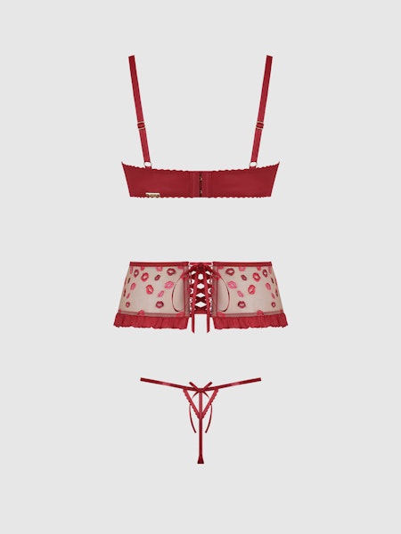 Angelina Kiss Lips Embroidery Open Cup Bra Set