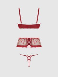 House of Desire Angelina Kiss Lips Embroidery Open Cup Bra Set