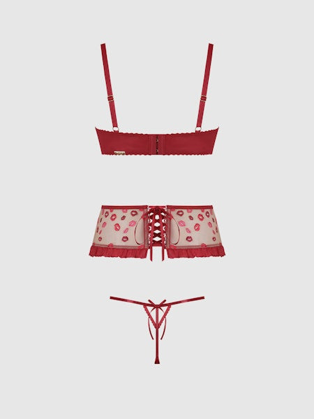 House of Desire Angelina Kiss Lips Embroidery Open Cup Bra Set