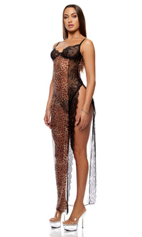 Forplay Lingerie Animal Instincts Sheer Mesh and Lace Gown Leopard