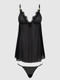 House of Desire Ashley Alexiss Lace & Sheer Mesh Babydoll & G-String Set