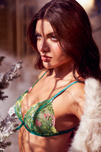 Aurora Green Embroidered Sheer Bra & Thong Set - Mapale