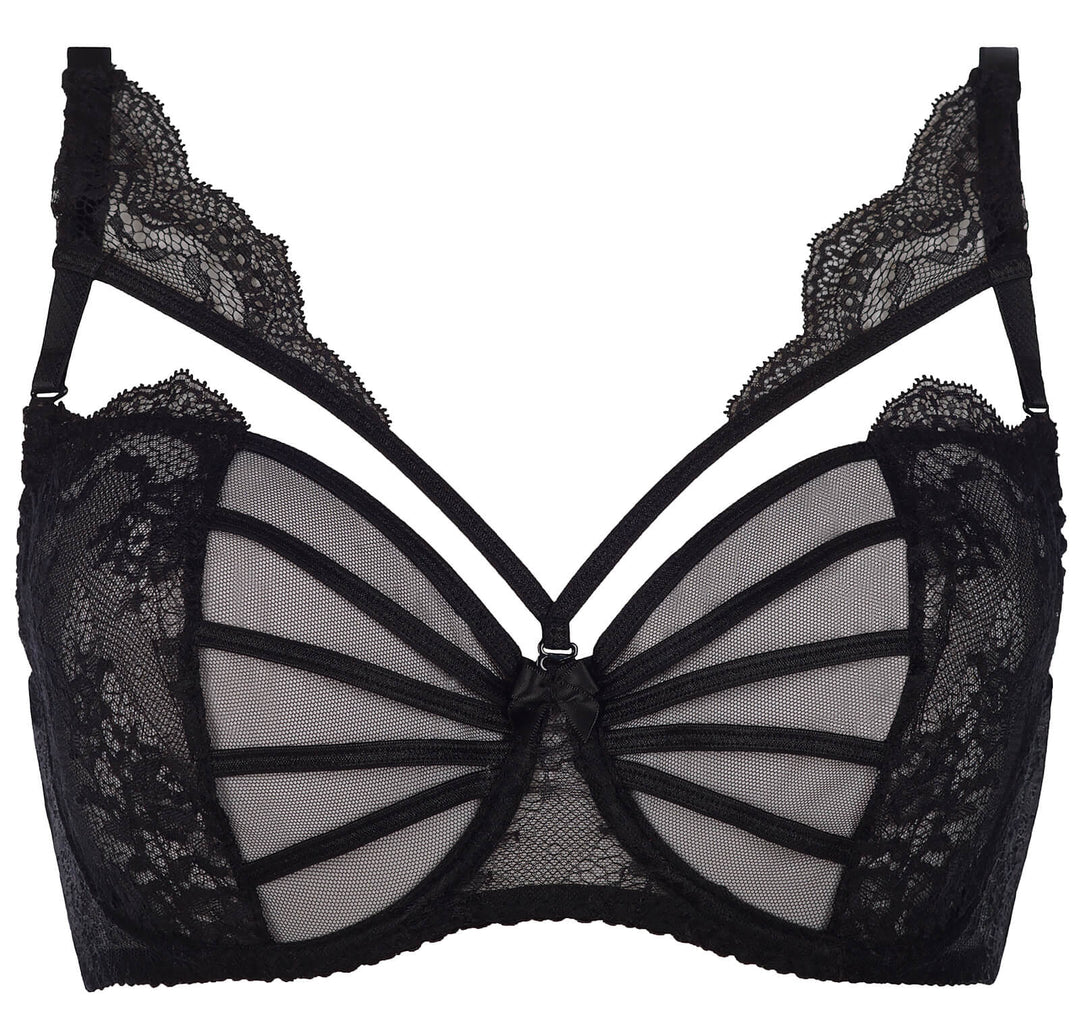 Axami Black Hibiscus Unlined Sheer Mesh Bra