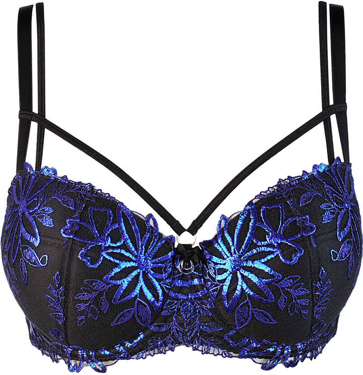 Axami Brilliance Embroidery Padded Balconette Bra Blue Shimmer