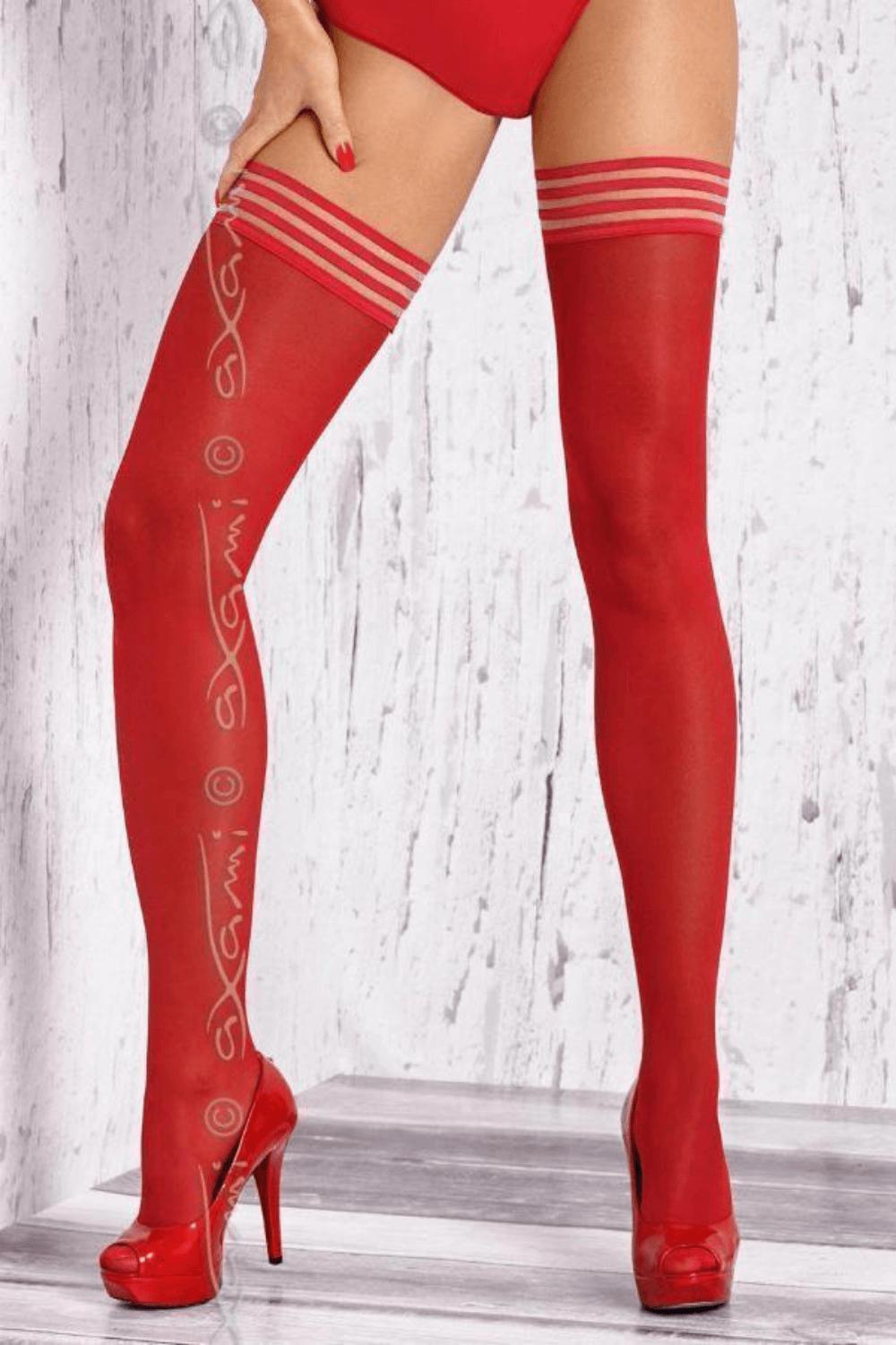 Axami Classic Sheer Stockings Hold Ups Red