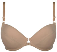 Axami Meadow beige push-up bra with front clasp, underwire cups, and adjustable straps.
