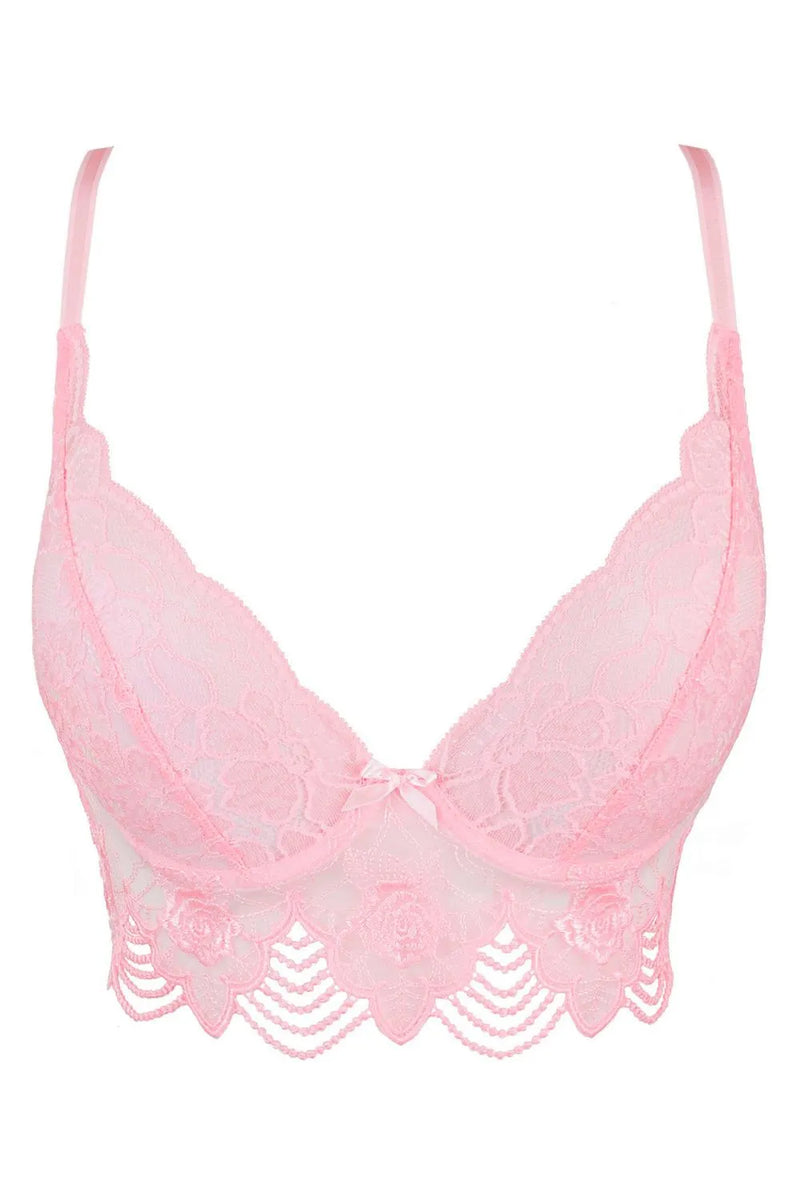 Axami Pink Rose Lace Longline Corset Bra