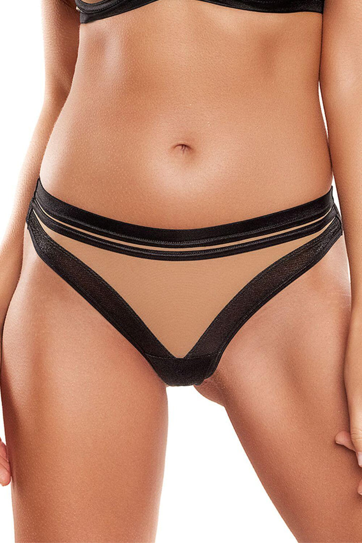 Axami Sheer Stripe Brazilian Thong Black