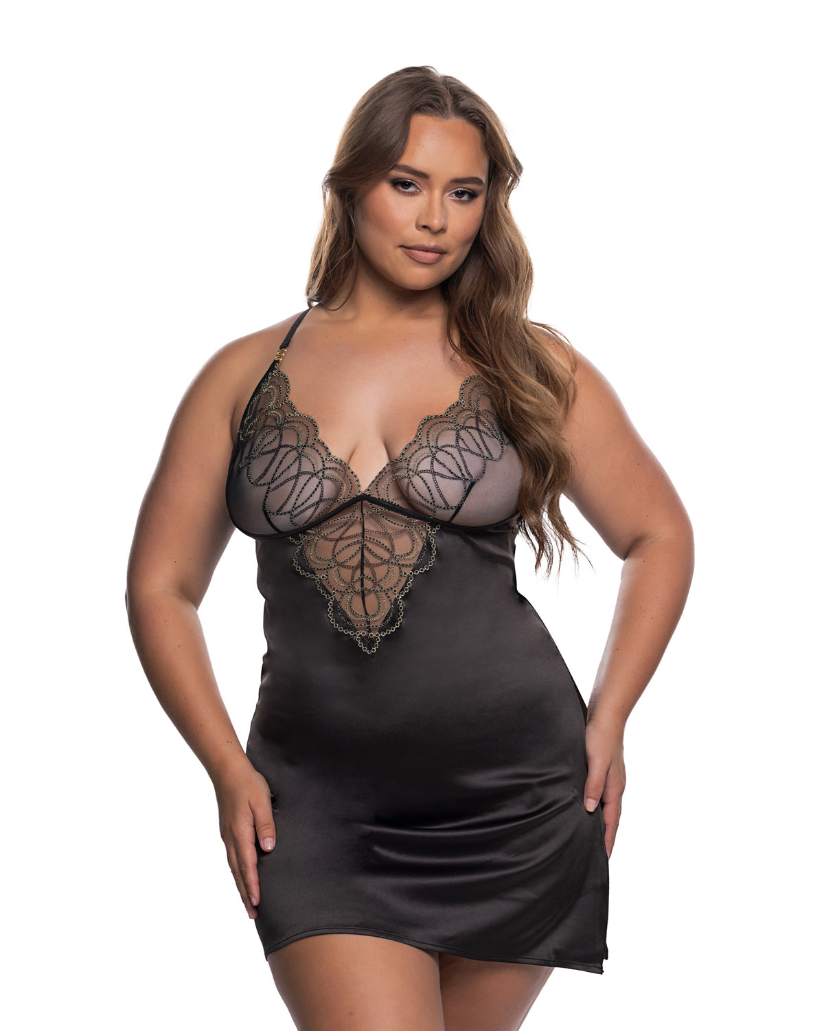 Beaded Belle Chemise Metallic Embroidery Black