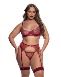 Roma Confidential Beaded Belle Garter Bra Set Metallic Wine Embroidery