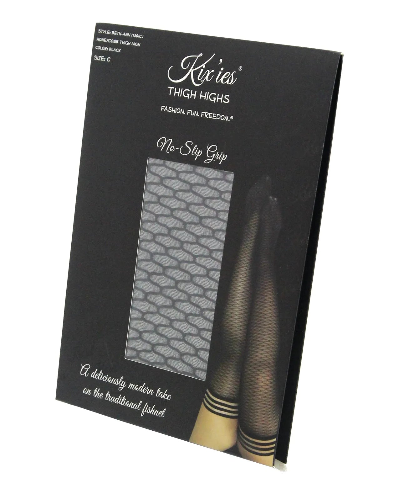 Kixies Beth Ann Honeycomb Thigh Highs Black-Rebel Romance