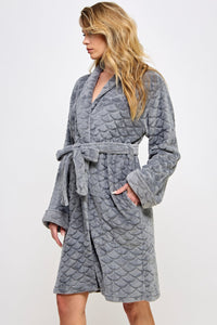 BeWicked Ariel Robe Jacquard Plush Long Sleeve with Pockets Slate Gray