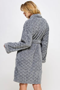 BeWicked Ariel Robe Jacquard Plush Long Sleeve with Pockets Slate Gray