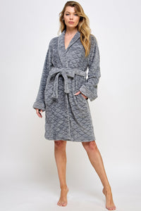 BeWicked Ariel Robe Jacquard Plush Long Sleeve with Pockets Slate Gray
