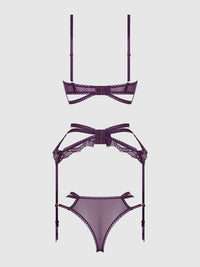 House of Desire Bianca Strappy Lace Bra, Garter & Hipster Set