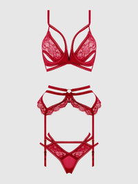 House of Desire Bianca Strappy Lace Bra, Garter & Hipster Set