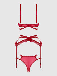 House of Desire Bianca Strappy Lace Bra, Garter & Hipster Set