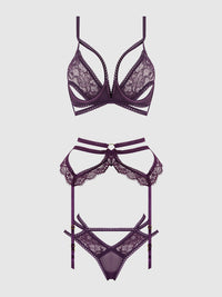 House of Desire Bianca Strappy Lace Bra, Garter & Hipster Set