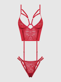 House of Desire Bianca Strappy Lace Bustier & Thong Set