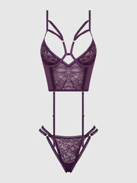 House of Desire Bianca Strappy Lace Bustier & Thong Set