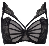 Black Hibiscus unlined sheer mesh bra with delicate lace, transparent tulle, and ornamental neckline details.