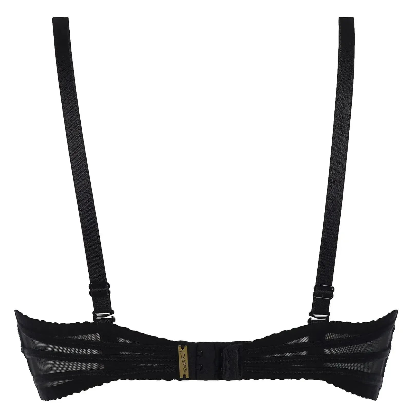 Black Hibiscus unlined sheer mesh bra with delicate lace, transparent tulle, and ornamental details.