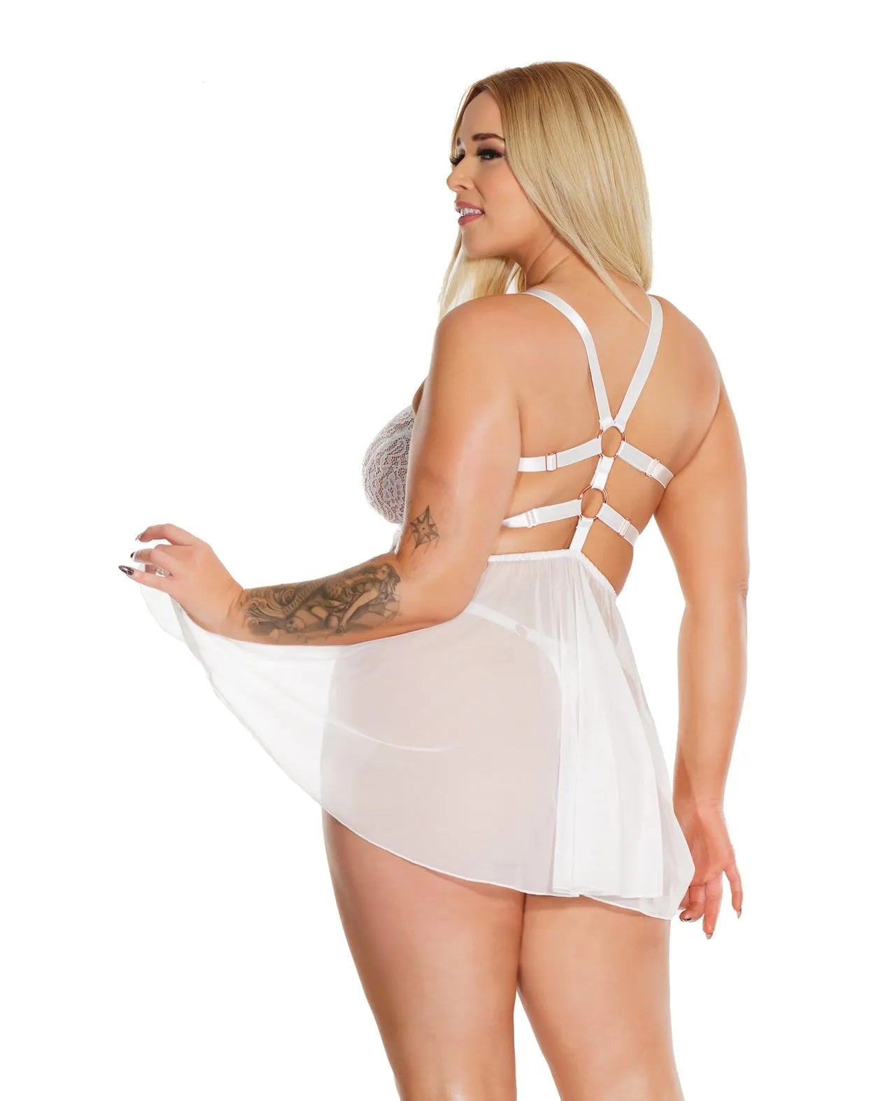 Coquette Pleasure Collection Queen Net & Scallop Lace Babydoll-Rebel Romance