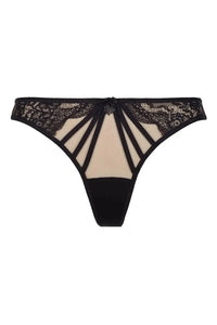 Axami Black Orchid sheer mesh thong with elegant black lace, sheer tulle, and delicate straps.