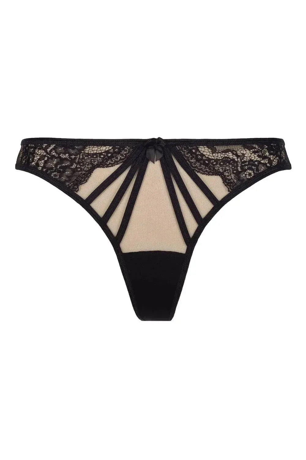 Axami Black Orchid sheer mesh thong with elegant black lace, sheer tulle, and delicate straps.