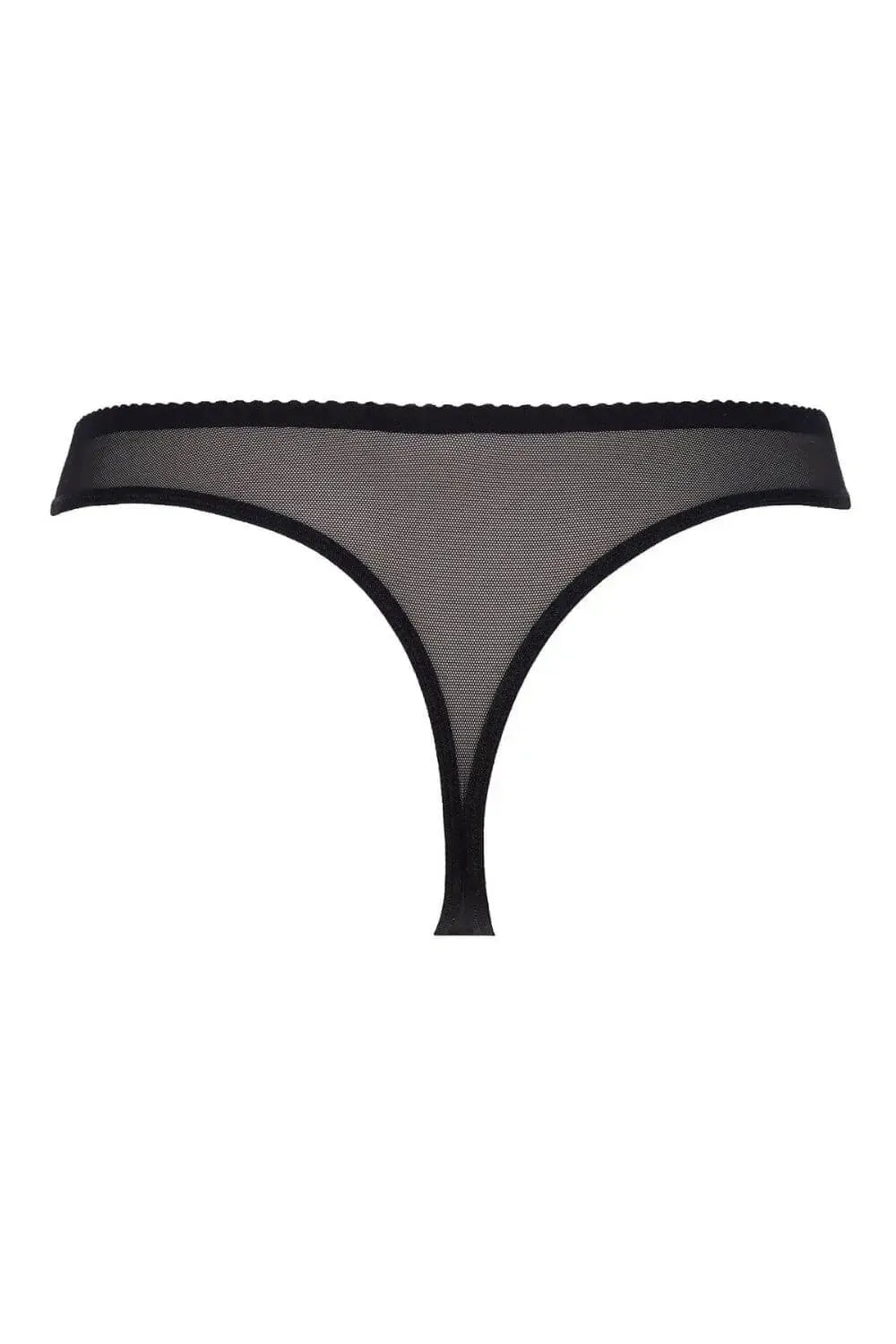 Axami Black Orchid sheer mesh thong in elegant black, featuring delicate lace trim and refined styling.