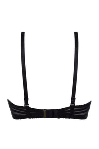 Back view of Axami Black Orchid unlined sheer mesh bra with black lace, thin tulle, and adjustable straps.