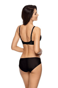 Blair Push-up Bra in black floral lace with gold thread, paired with matching briefs, shown on a model from the back.