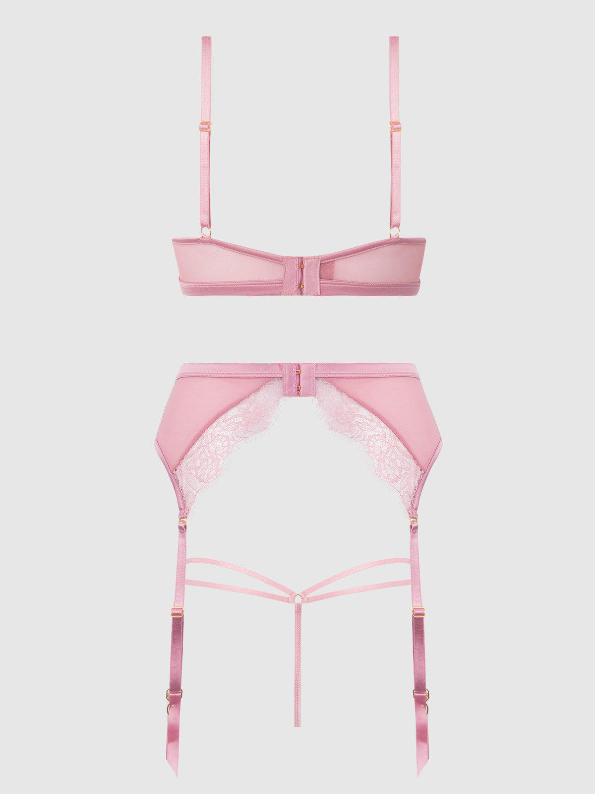 Blair Satin & Lace Bra, Garter & G-String Set Rose Pink