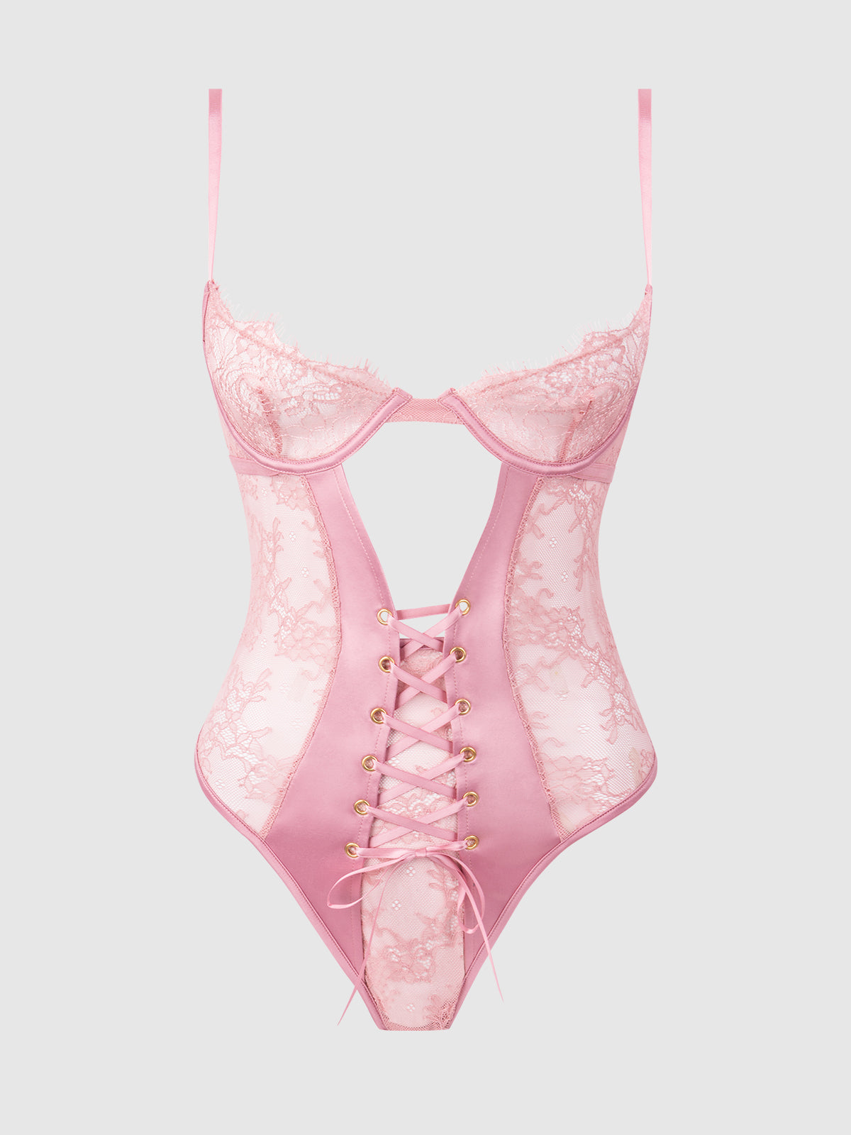 Blair Satin & Lace Corseted Underwire Teddy Rose Pink